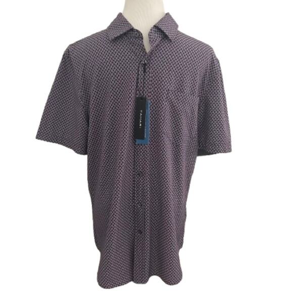 NWT Tahari Slim Fit Purple Geometric Casual Button Down S/S Shirt. Size L - Picture 1 of 8
